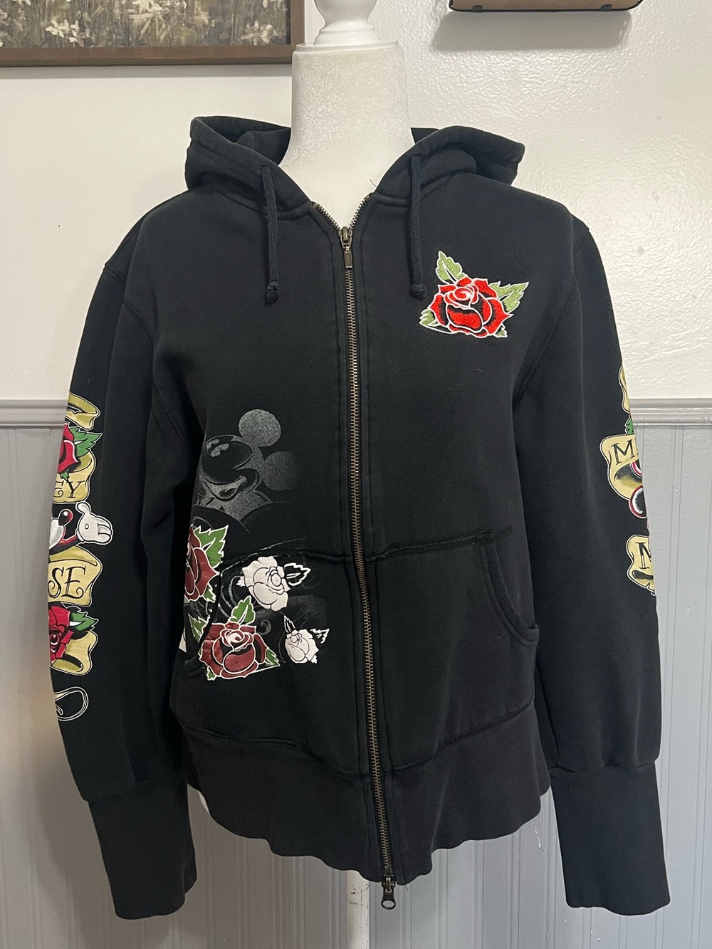 Vintage Disney Mickey Tattoo Style Zippered Hoodie Jacket